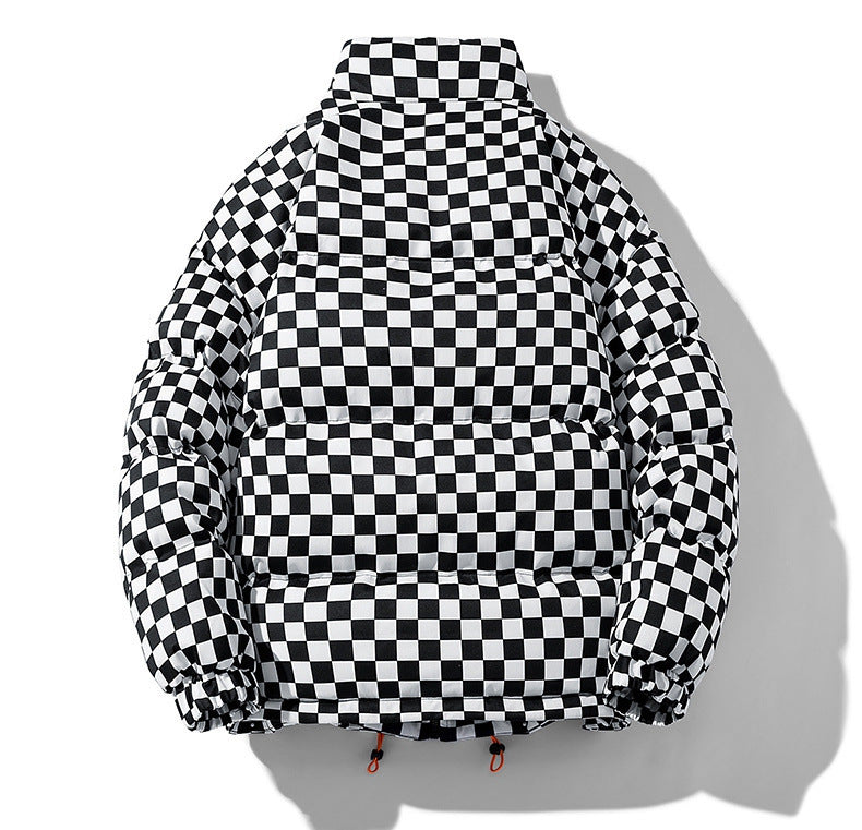 Down Cotton-padded Clothes Chessboard Stand Collar Men Thick Warm Jacket