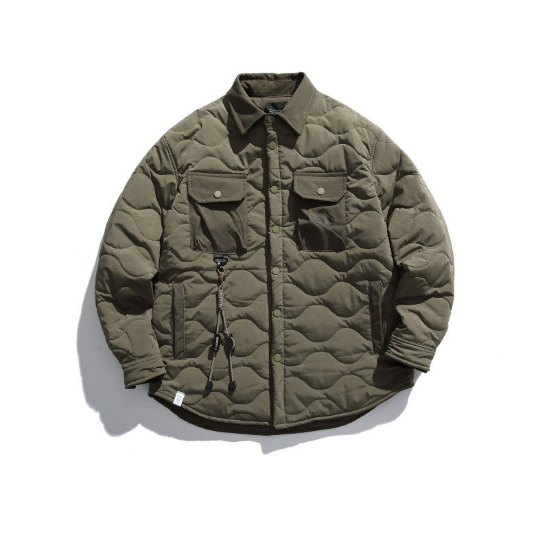 Lapel Gourd Plaid Cotton-padded Clothes For Men And Women Multi-pocket Workwear