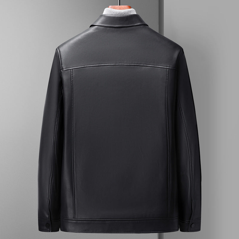 Fashion Polo Collar Thin Multi-color Optional Single-breasted Middle-aged Haining Men's Leather Jackets