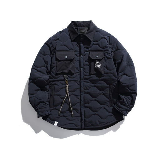 Lapel Gourd Plaid Cotton-padded Clothes For Men And Women Multi-pocket Workwear