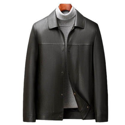 Fashion Polo Collar Thin Multi-color Optional Single-breasted Middle-aged Haining Men's Leather Jackets