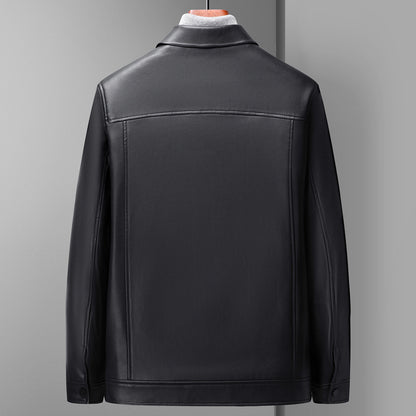 Fashion Polo Collar Thin Multi-color Optional Single-breasted Middle-aged Haining Men's Leather Jackets
